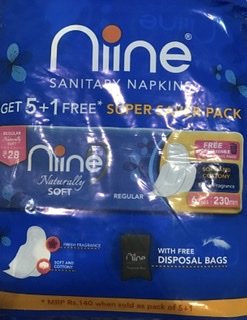 Niine Naturally soft Regular sanitary napkins 5+1 free MRP - 140/-