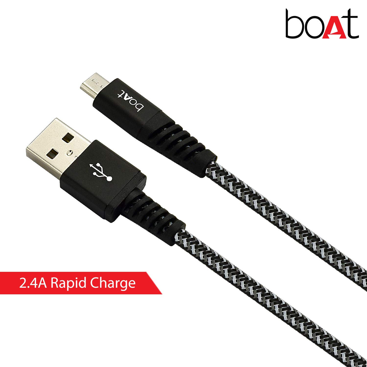 boAt Rugged v3 Extra Tough Unbreakable Braided Micro USB Cable 1.5 Meter (Black) MRP 799/-