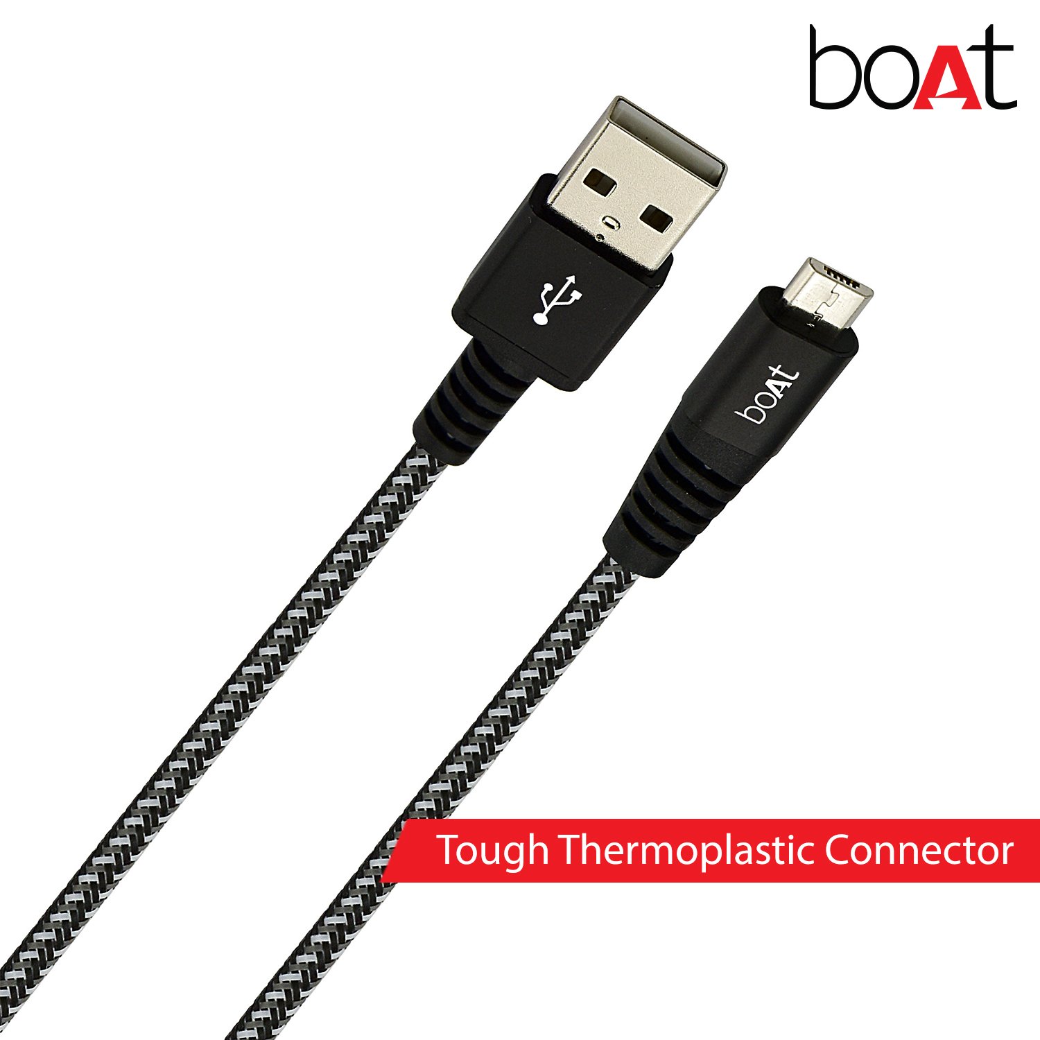 boAt Rugged v3 Extra Tough Unbreakable Braided Micro USB Cable 1.5 Meter (Black) MRP 799/-