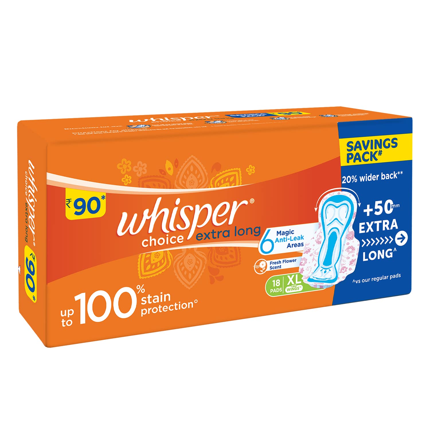 Whisper Choice Extra Long 18 PADS XL MRP 95/-