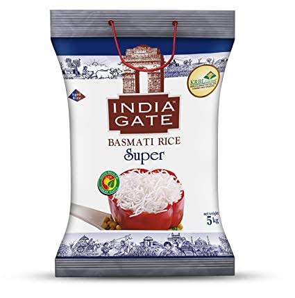India Gate Basmati Rice Super 5kg +FREE25% EXTRA  MRP 905/-