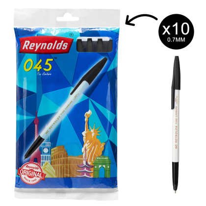 Reynolds 045 Ball Pen Black MRP 6/- (10PCS)